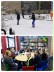 Collage: Einige Jugendliche liefern sich eine Schneeballschlacht auf dem Schulhof. Die Jugendlichen sitzen zusammen an einem Tisch und haben sich lachend zur Kamera gedreht.