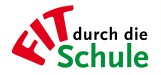 Das Wort FIT in roten Grußbuchstaben biegt sich um die beiden Wörter durch (in schwarz) und Schule (in grün).